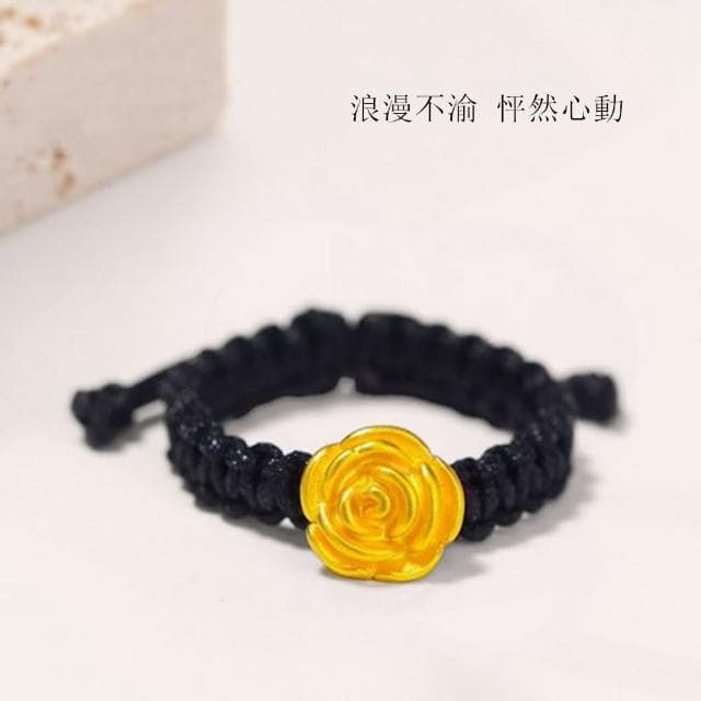 【Penny珮妮】黃金999玫瑰花編繩可調節指環戒指2色可選(母親節 送女友 交換禮物 生日 情人節 尾牙 新年)