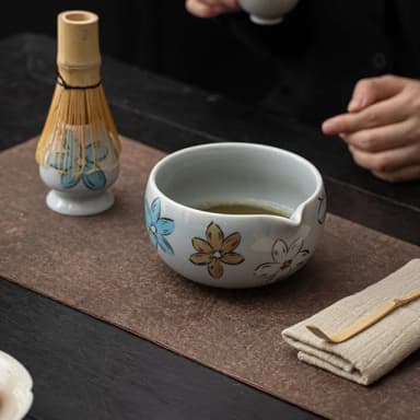 【TEA Dream】日式高質感蝶花抹茶碗百本立抹茶工具4件組(母親節禮物 長輩禮物 謝師禮物)