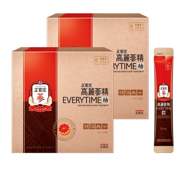 即期品【正官庄】買一送一★高麗蔘精EVERYTIME 柚 2盒組-10mlx30入/盒(葡萄柚風味/清爽果酸/6年根)