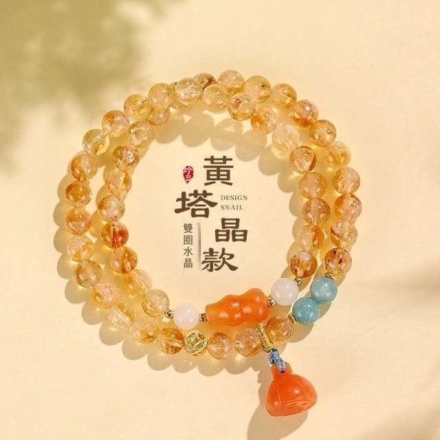【Paiya 派亞】6mm黃塔晶串珠水晶手鏈女民族風文藝葫蘆金絲玉蓮蓬手串(送禮好物/交換禮物)