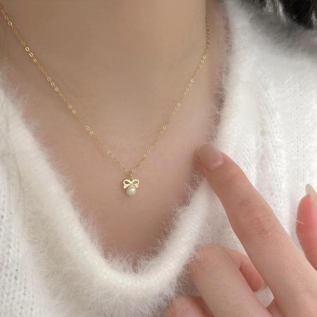 【MoonDy】項鍊 女生項鍊 925純銀項鍊 韓版項鍊 簡約ins風 蝴蝶結 通體純銀 鎖骨鍊 珍珠項鍊 禮物 322