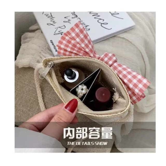 【森林歐】情人節禮物 小清新蝴蝶結手工草編迷你小包(珍珠 側背包 單肩包 可愛 隨身小包 小廢包 斜跨包 潮