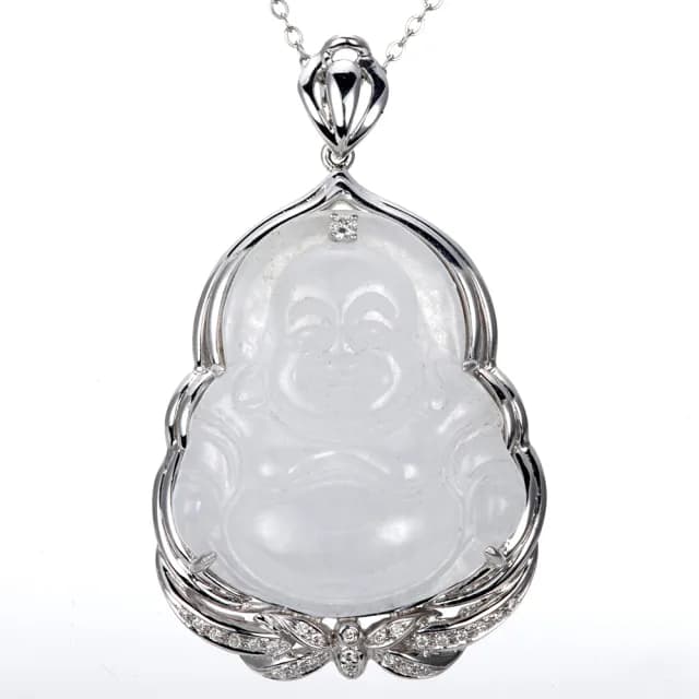 【DOLLY】14K金 緬甸冰種彌勒佛鑽石項鍊-006(母親節 長輩送禮首選)