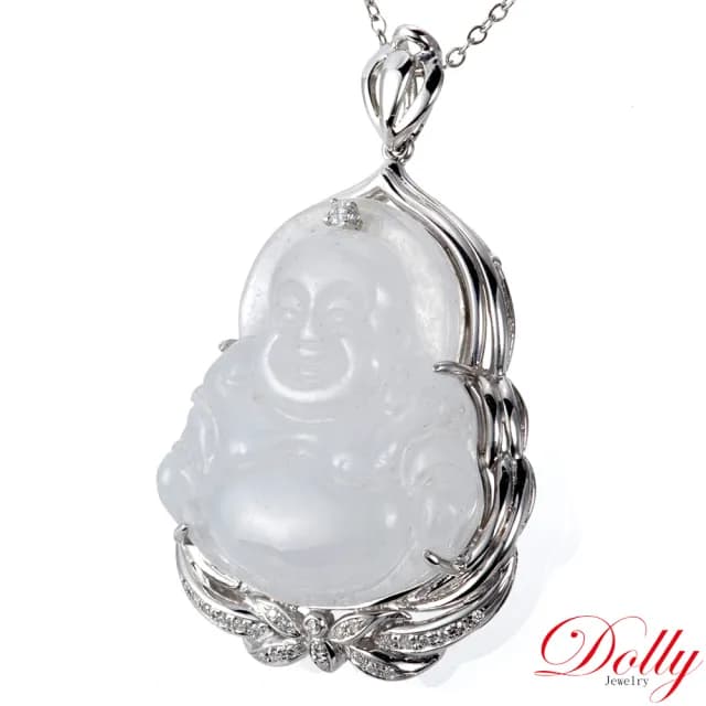 【DOLLY】14K金 緬甸冰種彌勒佛鑽石項鍊-006(現貨 母親節 長輩送禮首選)