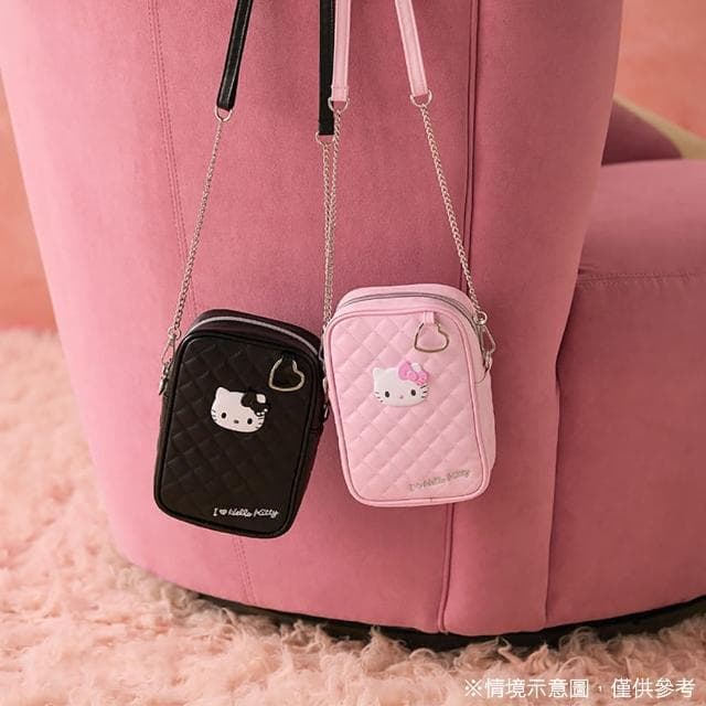 【SANRIO 三麗鷗】情人節禮物 復古菱格紋皮質迷你斜背包 經典 Hello Kitty 凱蒂貓