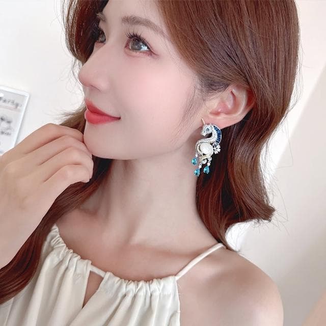 【MoonDy】飾品 女生耳環 耳飾 水滴耳環 鋯石耳環 獨角獸 防過敏耳環 純銀耳環 925銀針 垂墜耳環 銀針