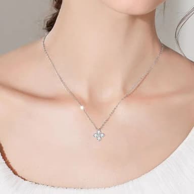 【MoonDy】項鍊 四葉草項鍊 莫桑石項鍊 銀飾 飾品 鋯石項鍊 幸運草 s925銀 首飾 花朵吊墜 18K金