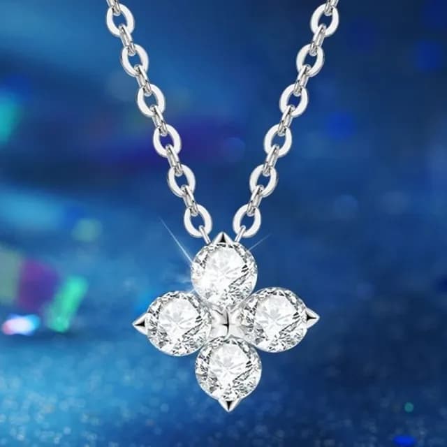 【MoonDy】項鍊 四葉草項鍊 莫桑石項鍊 銀飾 飾品 鋯石項鍊 幸運草 s925銀 首飾 花朵吊墜 18K金