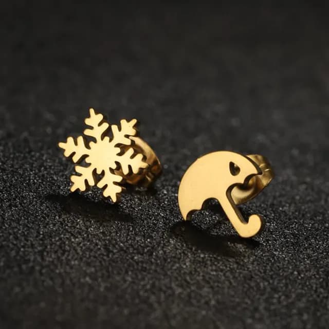 【VIA】白鋼耳釘 雨傘耳釘 雪花耳釘/時尚系列 不對稱雪花片與小雨傘造型白鋼耳釘(4色任選)