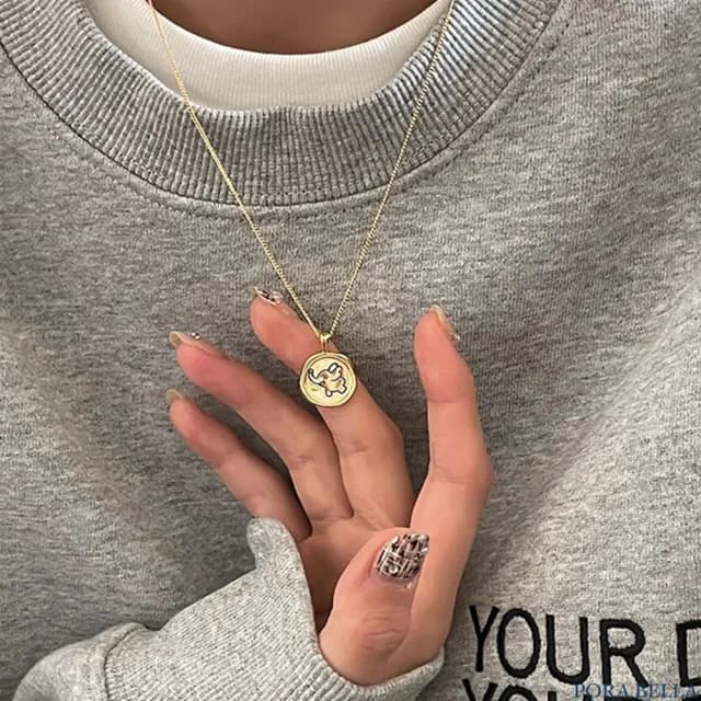 【Porabella】925純銀療癒項鍊 圓牌小飛象項鍊 復古項鍊 小眾ins風 精緻可愛 幾何項鍊 Necklace