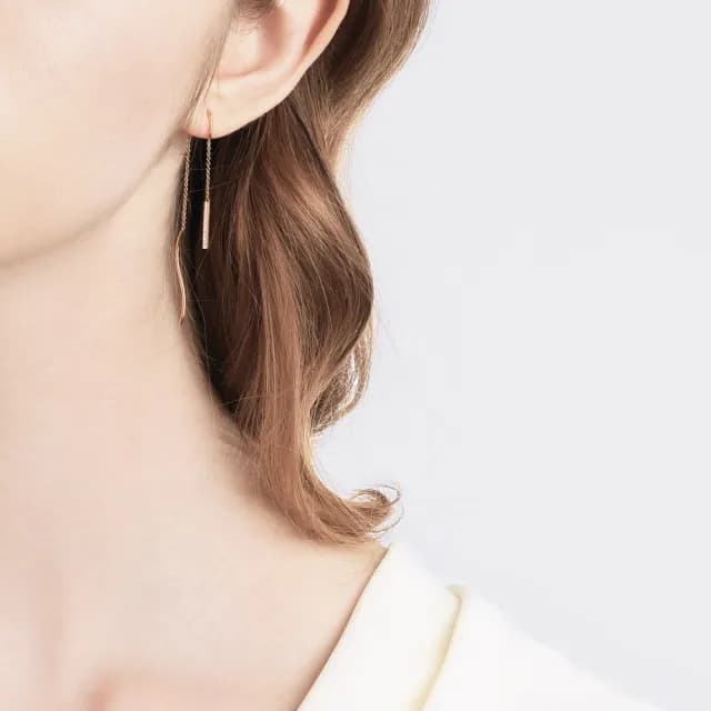 【點睛品】Ear Play 18K玫瑰金極簡線條垂墜鑽石耳線耳環(單邊耳飾)