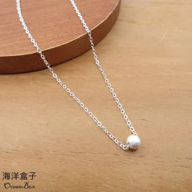 【海洋盒子】細緻輕巧磨砂拉絲小圓球925純銀項鍊(女用短鍊)