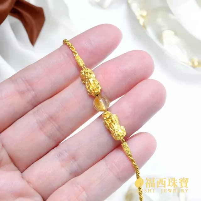 【福西珠寶】雙11黃金手鍊 開運聚財貔貅黃金手鏈 雙面可戴(金重0.88錢正負0.03錢)