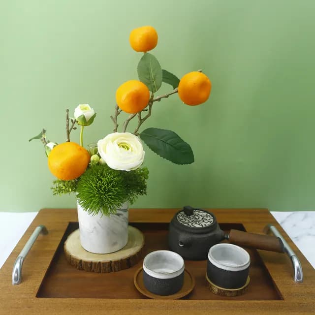 【HUGO DECO 榆果傢飾】大吉大利高擬真橘子樹陸蓮香氛花禮(開幕/端午節/送花/佈置/送禮)