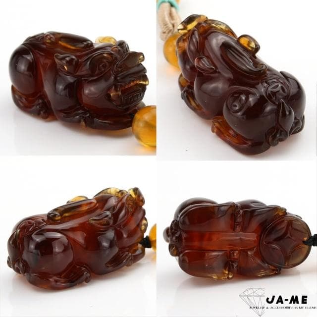 【JA-ME】天然琥珀棕紅珀招財貔貅項鍊 13.4克(母親節禮物/現貨)