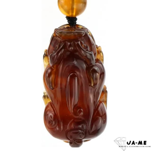 【JA-ME】天然琥珀棕紅珀招財貔貅項鍊 13.4克(77購物節/禮物/現貨)