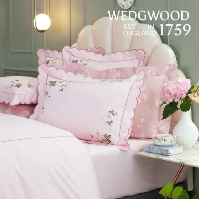 【WEDGWOOD】500織長纖棉 素面平單式床單一件｜野草莓經典 天櫻粉(百貨款｜特大270x320cm)