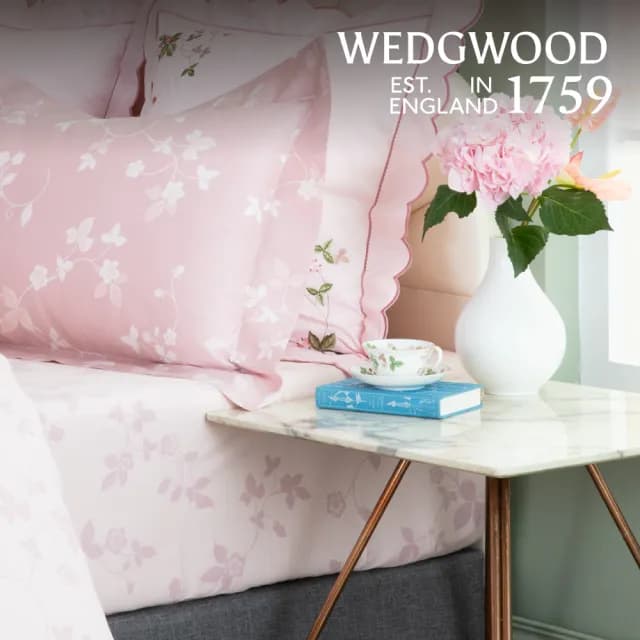 【WEDGWOOD】義大利300織長纖棉 印花平單式床單一件｜野草莓經典 蜜桃粉(百貨款｜特大290x320cm)