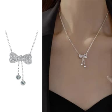 【LEEHER】925/純銀/流蘇項鍊/蝴蝶結/吊墜/飾品/項鍊女/高級感/鎖骨鏈/個性項鍊/ins風/韓國飾品