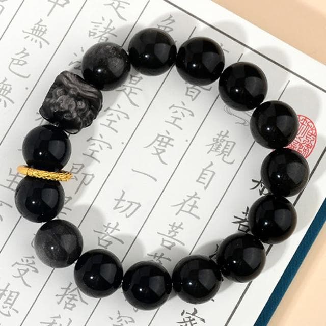 【MoonDy】銀曜石 水晶 醒獅手串 文玩 佛珠 佛珠手鍊 手鏈 禮物 平安手鍊 招財手鍊 水晶手鍊 直