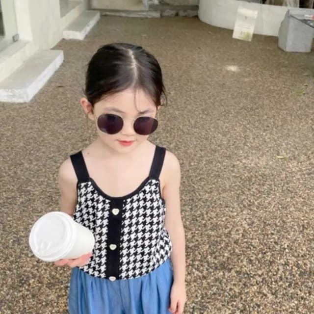 【橘魔法】千鳥紋愛心扣背心(小背心 上衣 可單穿 大童 女童 兒童 童裝)