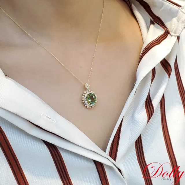 【DOLLY】3克拉 天然 綠碧璽晶鑽項鍊(母親節 長輩送禮 交換禮物首選)