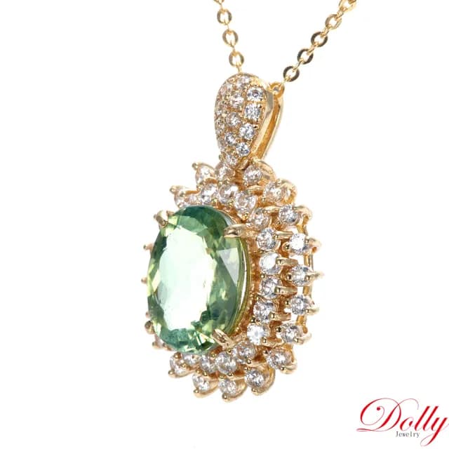 【DOLLY】3克拉 天然綠碧璽晶鑽項鍊(母親節 長輩送禮 交換禮物首選)