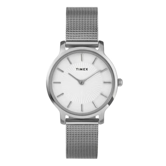 【TIMEX】天美時 Transcend 34毫米 極簡現代美學 不鏽鋼錶鍊手錶 白x銀 TXTW2Y10200
