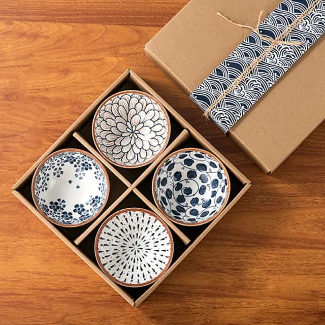 【渥思】和風手繪陶瓷4入碗禮盒(餐具.瓷器碗盤.飯碗.入厝禮.送禮)