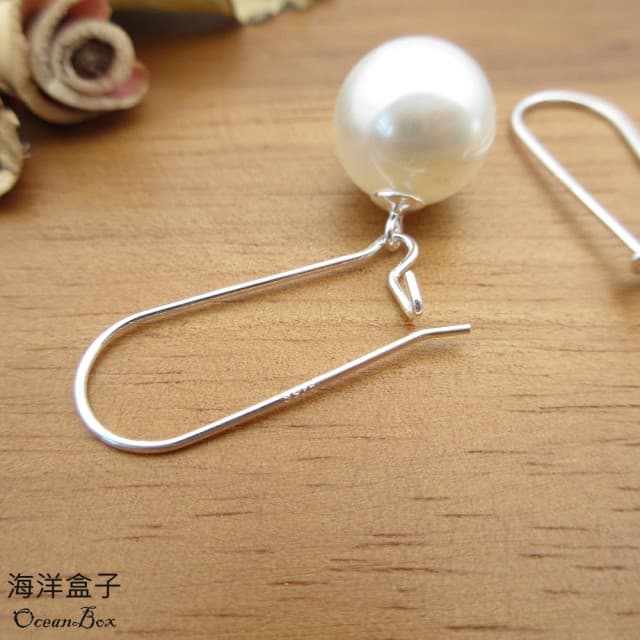【海洋盒子】母親節禮物 圓潤光滑銀弦貝珠針勾925純銀耳環(垂墜耳環)