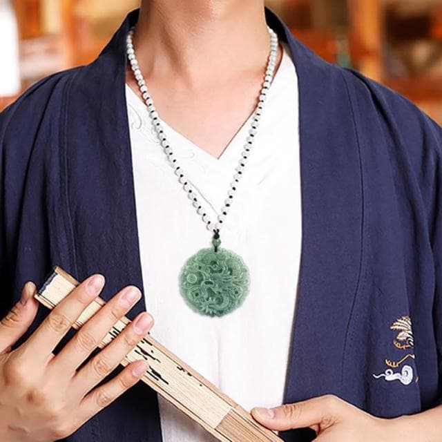 【Penny珮妮】A貨翡翠招財金錢龍牌吊墜項鍊(母親節 父親節 生日禮物 交換禮物 送男友 尾牙 新年 結婚)