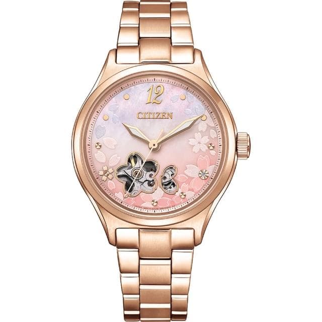 【CITIZEN 星辰】母親節推薦款 櫻花限定機械女錶 母親節 禮物 送禮(PC1017-88Y)