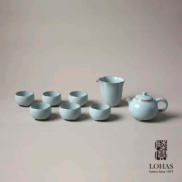 【LohasPottery 陸寶】汝窯三足壺茶組(汝窯藏器 陶瓷茶具組 茶器 精緻禮盒)
