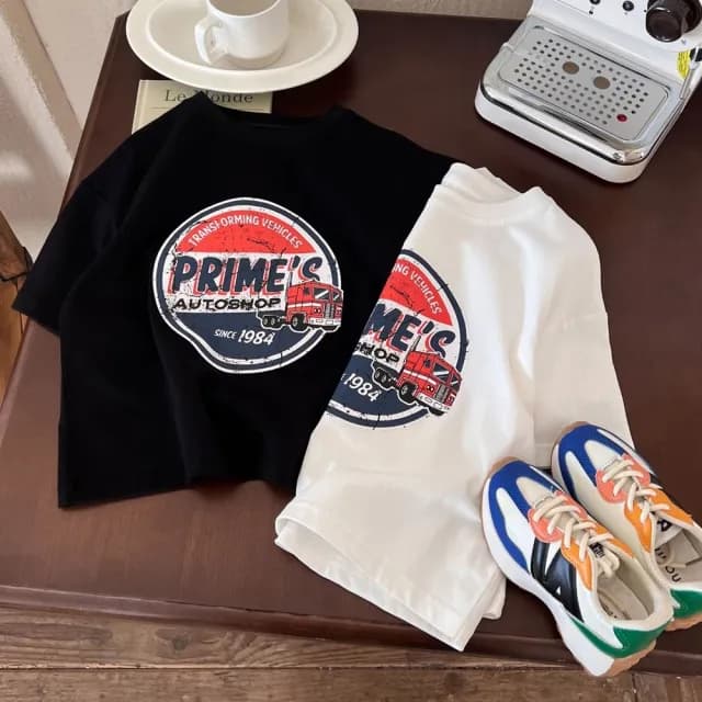 【橘魔法】美式復古字母上衣(短袖上衣 中性款 大童 男童 女童 兒童 童裝)