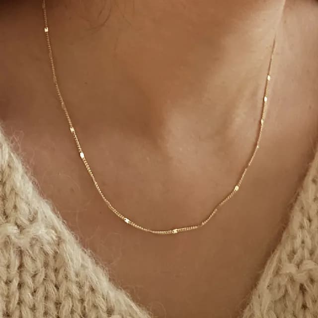 【CReAM】Tiffany純銀抗敏鍍14K金色 基本款素鍊裸鍊中性女項鍊(生日 禮物 送禮 禮盒)