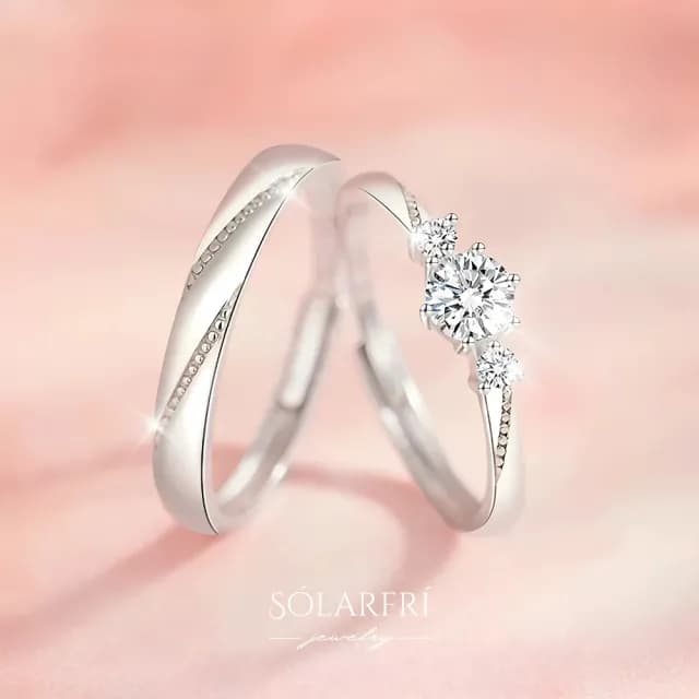 【SOLARFRi】浪漫閃耀對戒指｜可調整戒圍大小附品牌禮盒(女友老婆情人生日告白求婚禮物)