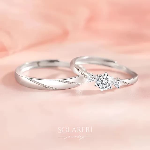 【SOLARFRi】浪漫閃耀對戒指｜可調整戒圍大小附品牌禮盒(女友老婆情人生日告白求婚禮物)