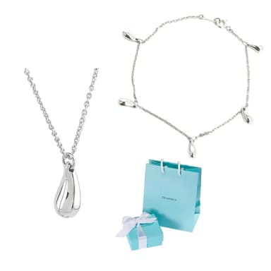 【Tiffany&Co. 蒂芙尼】價差六千元-Teardrops 925純銀淚滴項鍊+手鍊(兩件組)