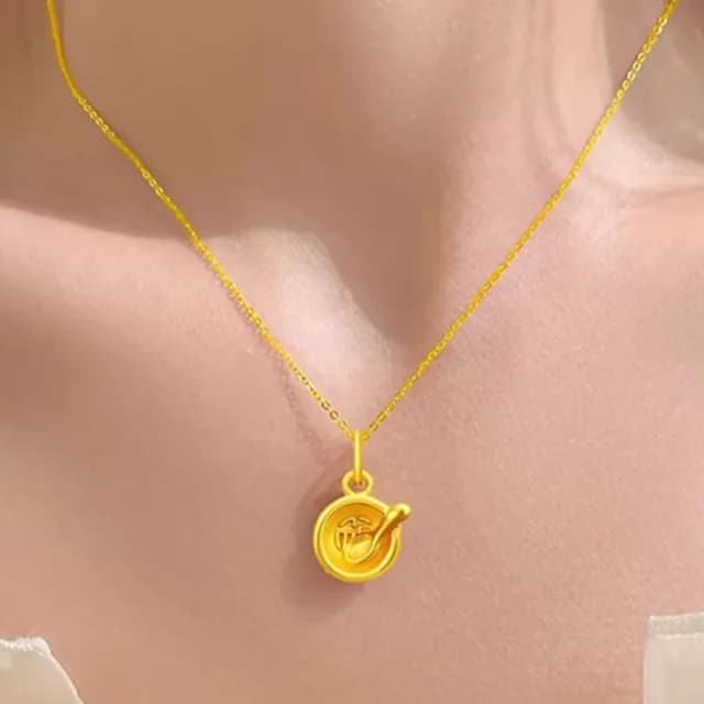 【Penny珮妮】黃金999迷你金飯碗勺吊墜項鍊(彌月禮 寶寶滿月 周歲 交換禮物 生日禮物  尾牙 新年 結婚)