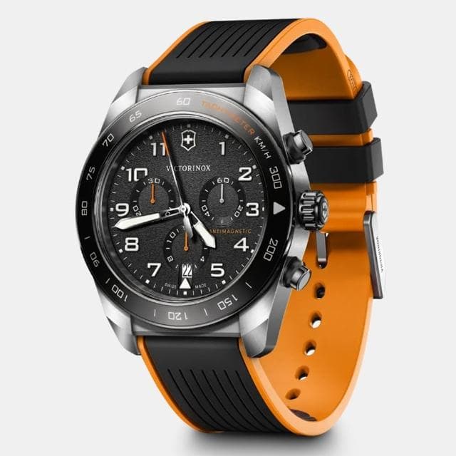【VICTORINOX 瑞士維氏】Swiss Army 啞光 浮雕數字 計時碼錶 男錶 送禮 禮物推薦(VISA-242050)