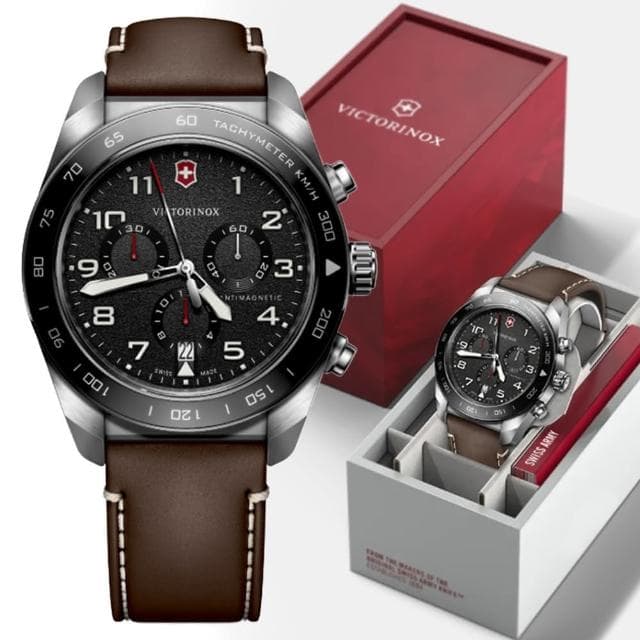 【VICTORINOX 瑞士維氏】Swiss Army 啞光 浮雕數字 計時碼錶 男錶 送禮 禮物推薦(VISA-242046)