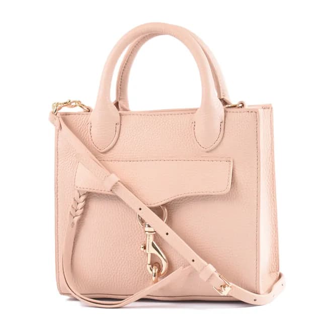 【Rebecca minkoff】Megan 真皮荔枝紋手提/斜背二用包-金釦粉/迷你款