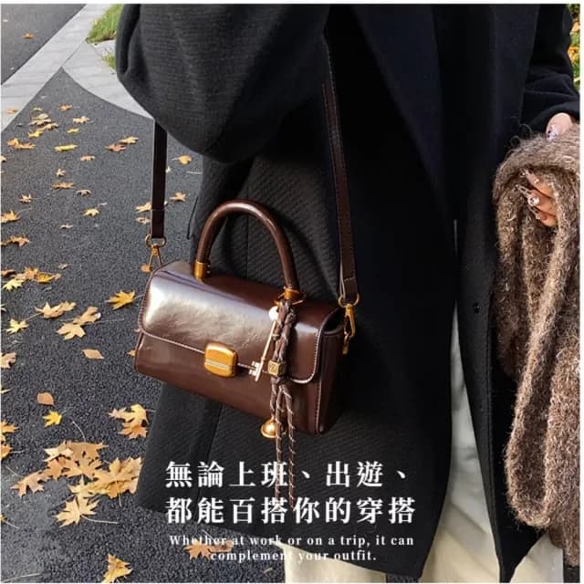 【百搭單品】極品復古冷咖啡手提包(韓系穿搭 單肩包 側肩包 手機包 質感亮皮 女士 生日禮物)