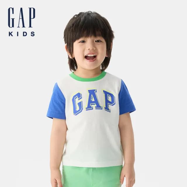 【GAP】男幼童裝 Logo純棉印花圓領短袖T恤-白色(767439)
