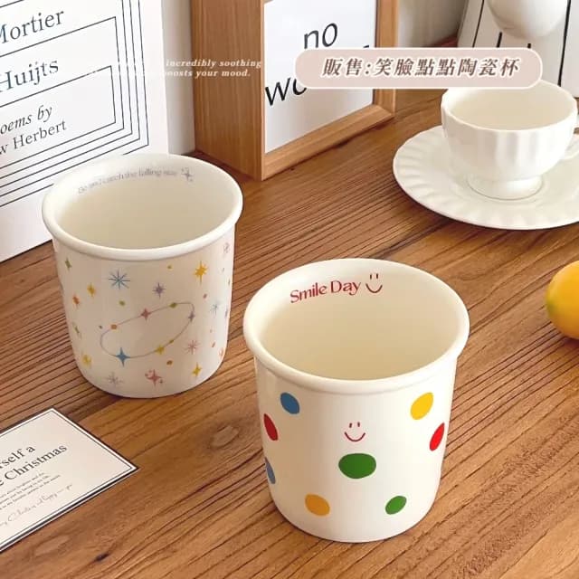 【微笑波點】笑臉點點陶瓷杯(馬克杯 水杯 咖啡杯 牛奶杯 辦公室 交換禮物 茶杯 飲料杯 早餐杯)