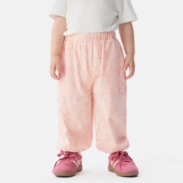 【GAP】女幼童裝 小熊刺繡/印花束口鬆緊棉褲-粉色(767322)