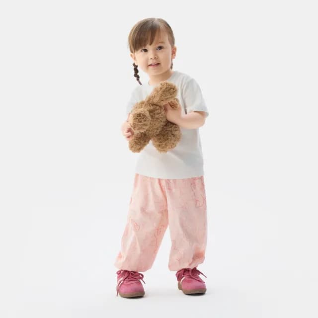 【GAP】女幼童裝 小熊刺繡/印花束口鬆緊棉褲-粉色(767322)