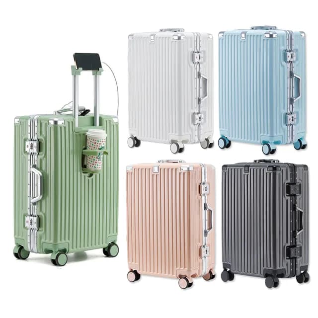 【FJ】28吋多功能鋁框行李箱 USB充電/杯架/密碼鎖/防爆-KA28(多色任選)