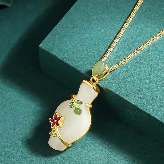 【KT DADA】和田玉 青花瓷 項鍊女 新中式 花瓶 高級感 輕奢 飾品 鎖骨鏈 小眾設計 925 純銀 鍍