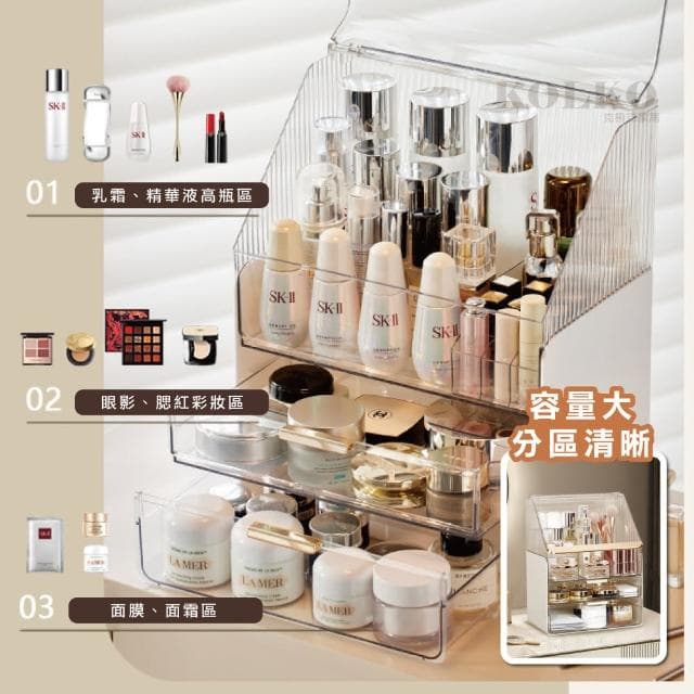 【KOLKO】防塵化妝品收納盒(口紅架 保養品收納 香水收納 眼影盤收納 刷具收納 多功能收納)